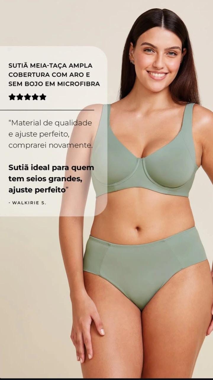 Sutiã Meia-taça Ampla Cobertura Com Aro E Sem Bojo Em Microfibra
