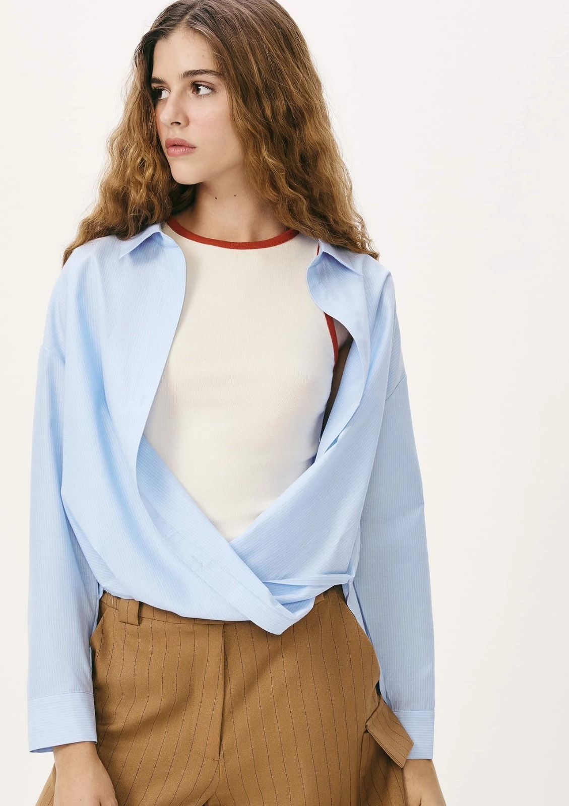 camisa feminina fio tinto transpassada - azul