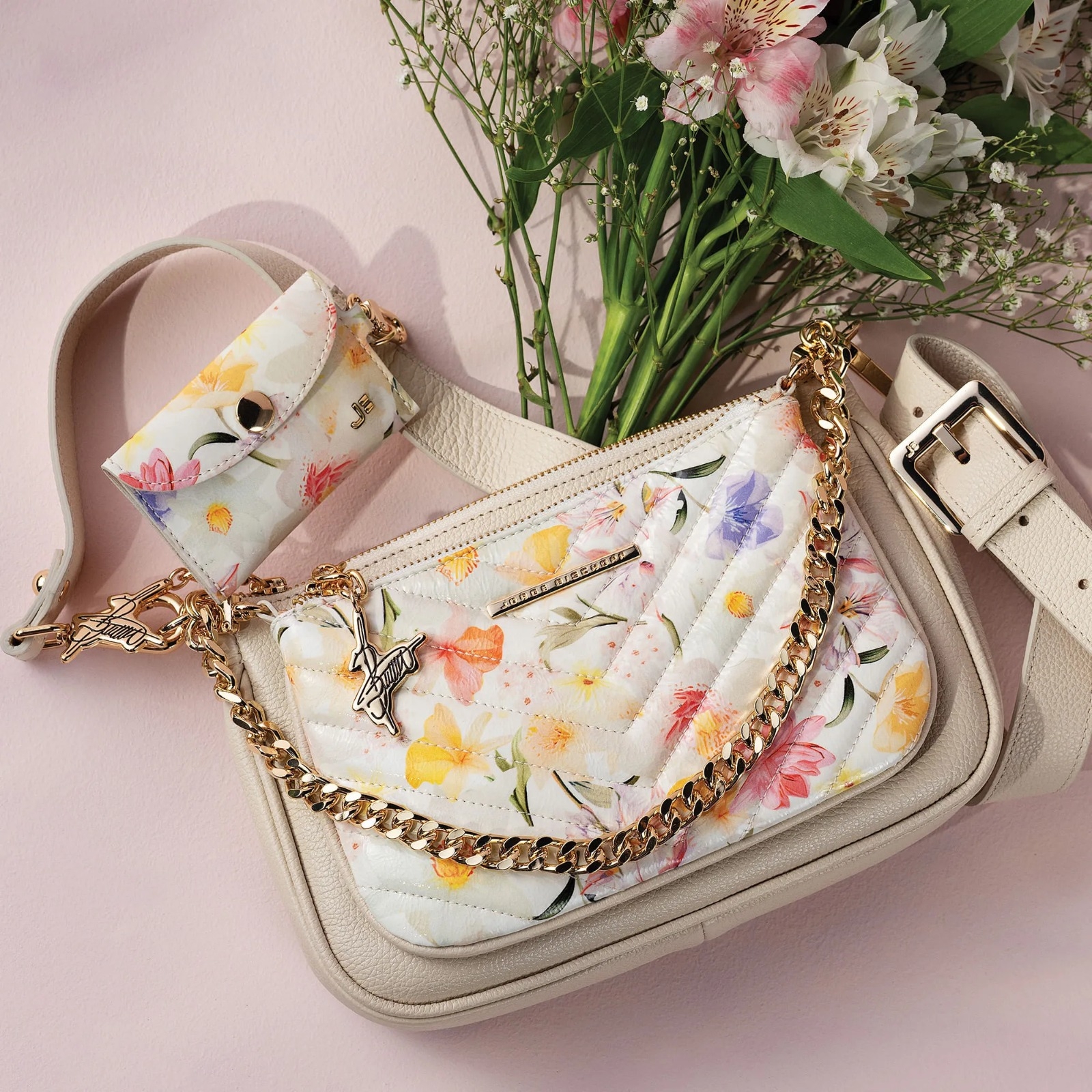 Bolsa Transversal Infinita Florescer Off White Brulée Couro