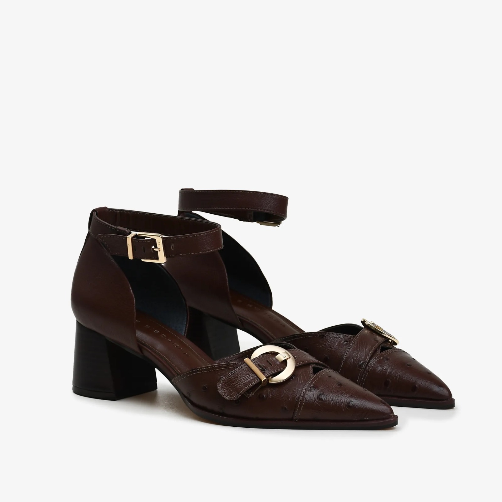 Scarpin Café Marrom Couro Avestruz